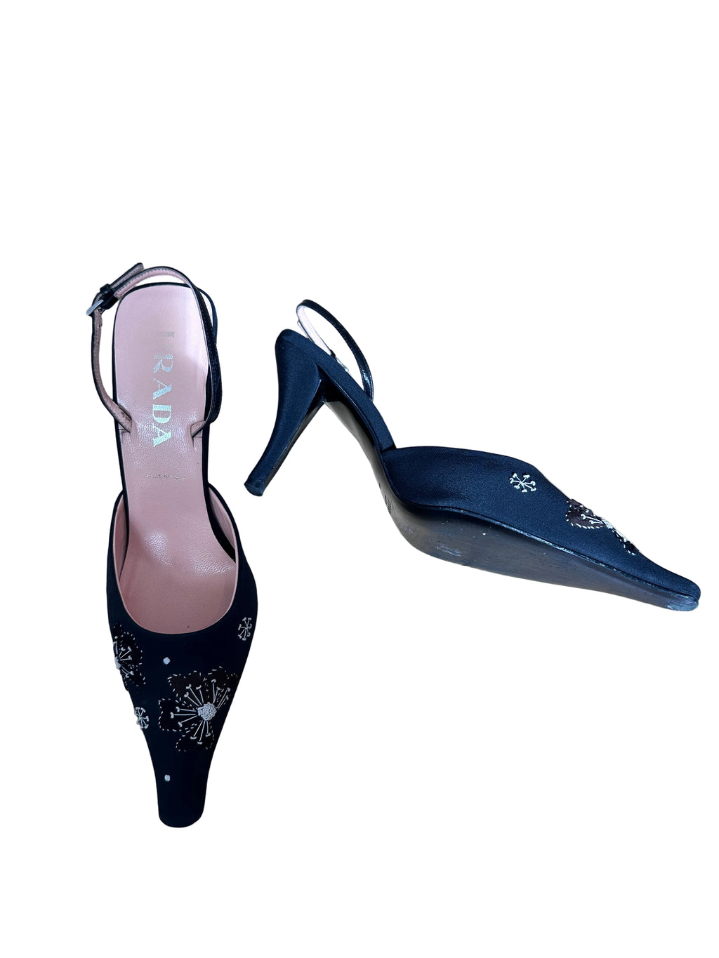 Vintage Prada Embroidered Floral Slingback Heels- late 90s