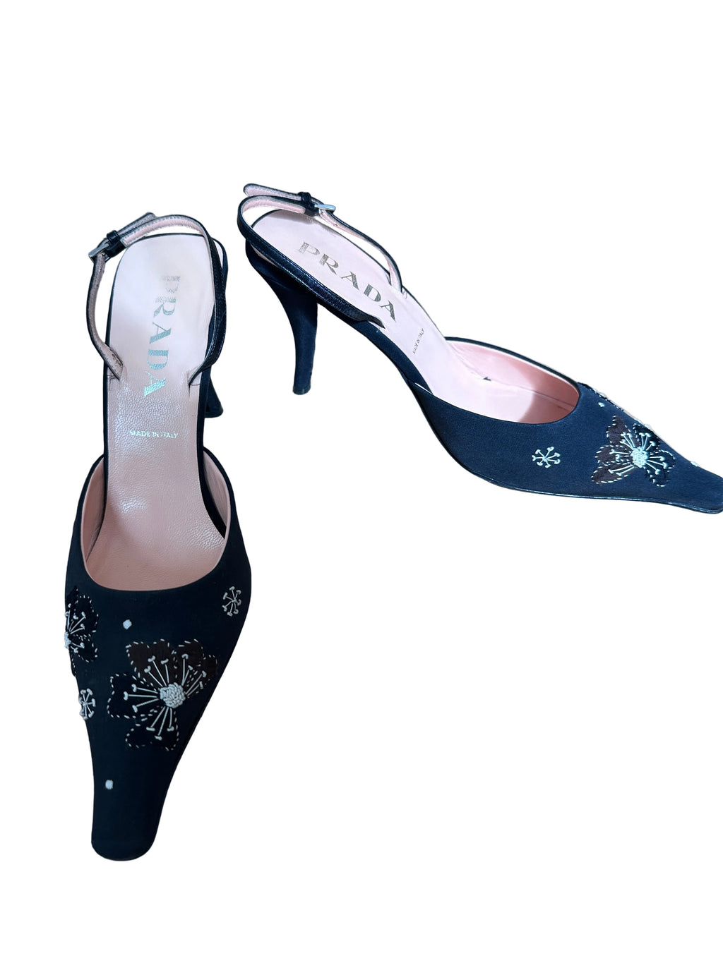 Vintage Prada Embroidered Floral Slingback Heels- late 90s