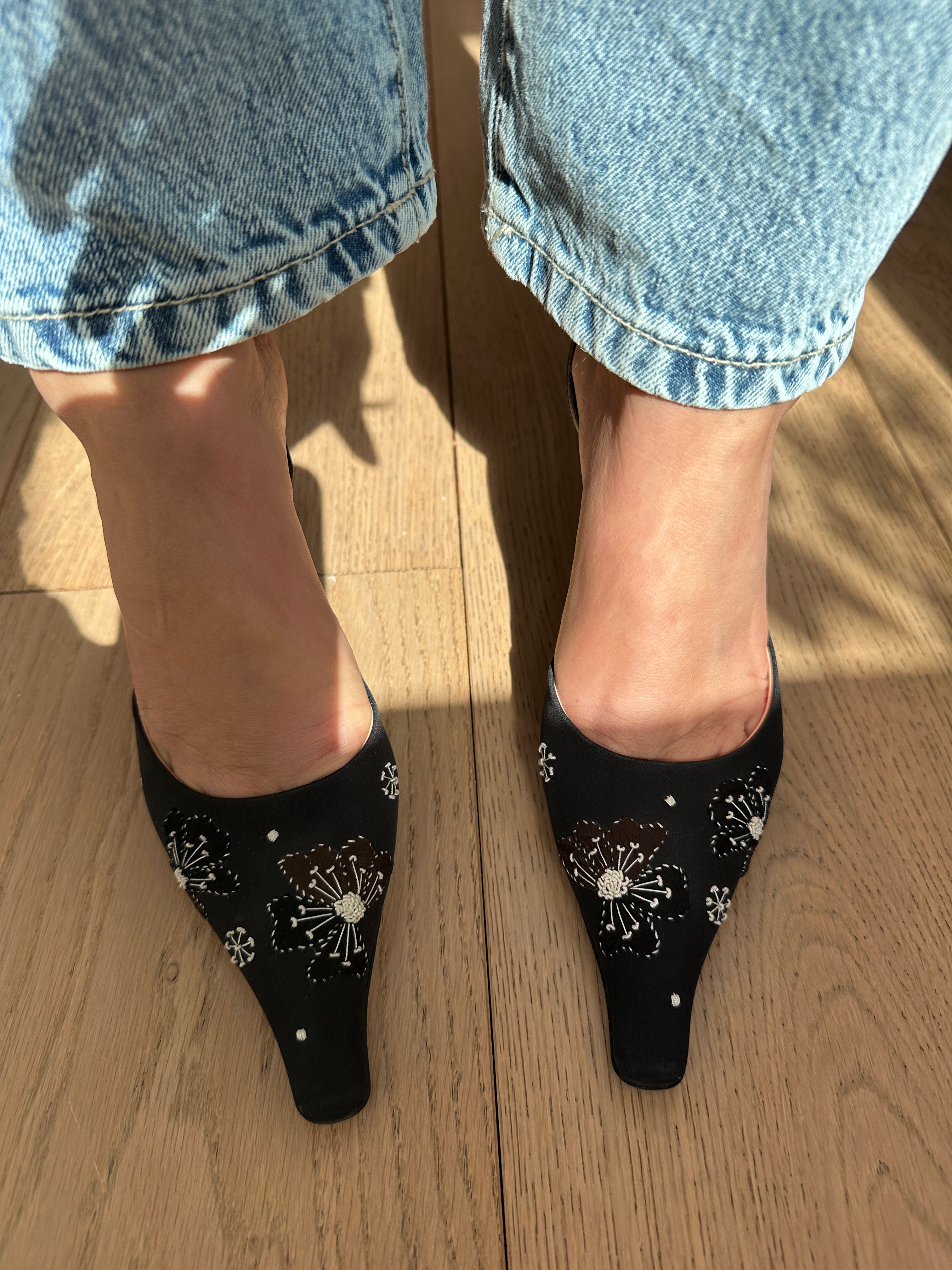 Vintage Prada Embroidered Floral Slingback Heels- late 90s