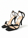 Late 90s Prada Black Strappy Rosette Sandals Square Toe Heels Size 38.5