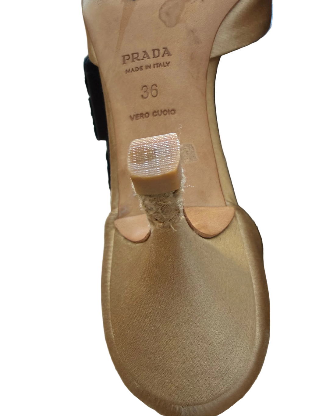 Prada Satin Kitten Heel Sandals Size 36 Gold Beige Vero Cuoio Y2K Made in Italy