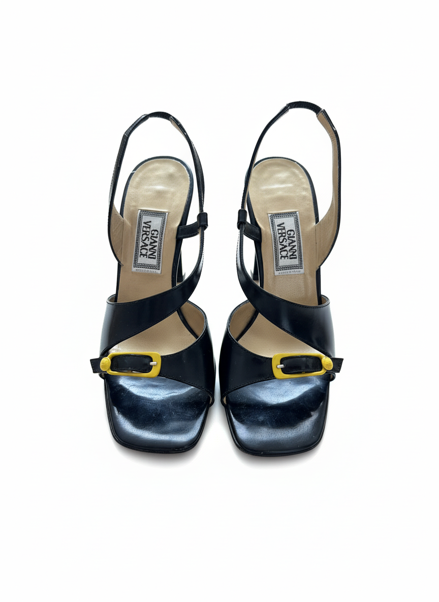 Gianni Versace Black & Yellow Slingback Heels – 1990s