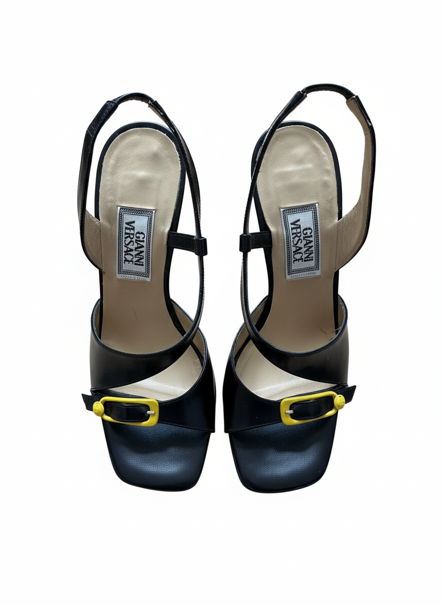 Gianni Versace Black & Yellow Slingback Heels – 1990s