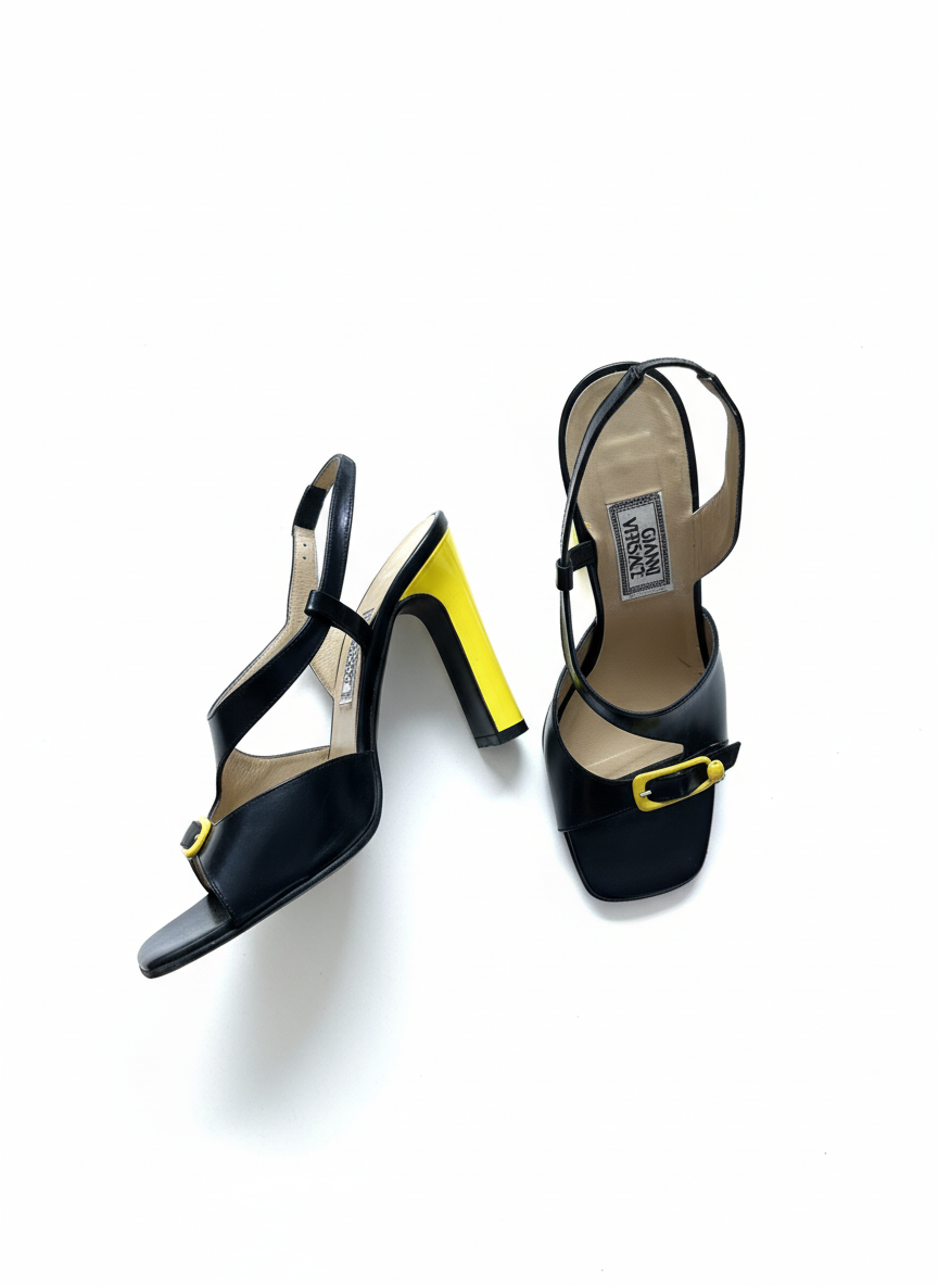 Gianni Versace Black & Yellow Slingback Heels – 1990s