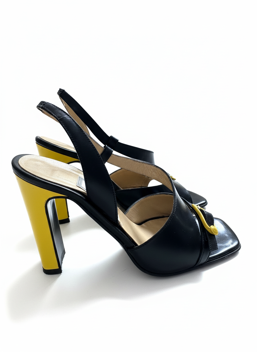Gianni Versace Black & Yellow Slingback Heels – 1990s