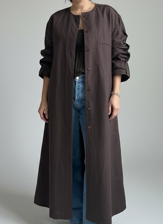 Issey Miyake Brown Cotton Long Jacket / Shirt Coat