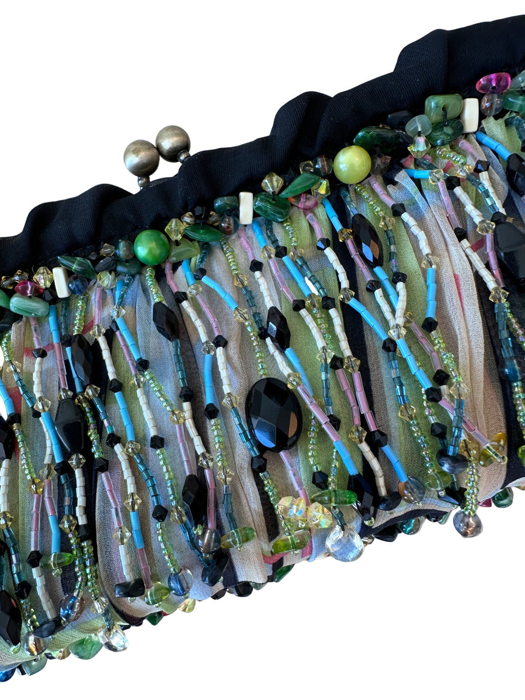 Vintage Mary Frances Beaded Evening Bag – Hand Embellished Silk Clutch with Fringe Beading
