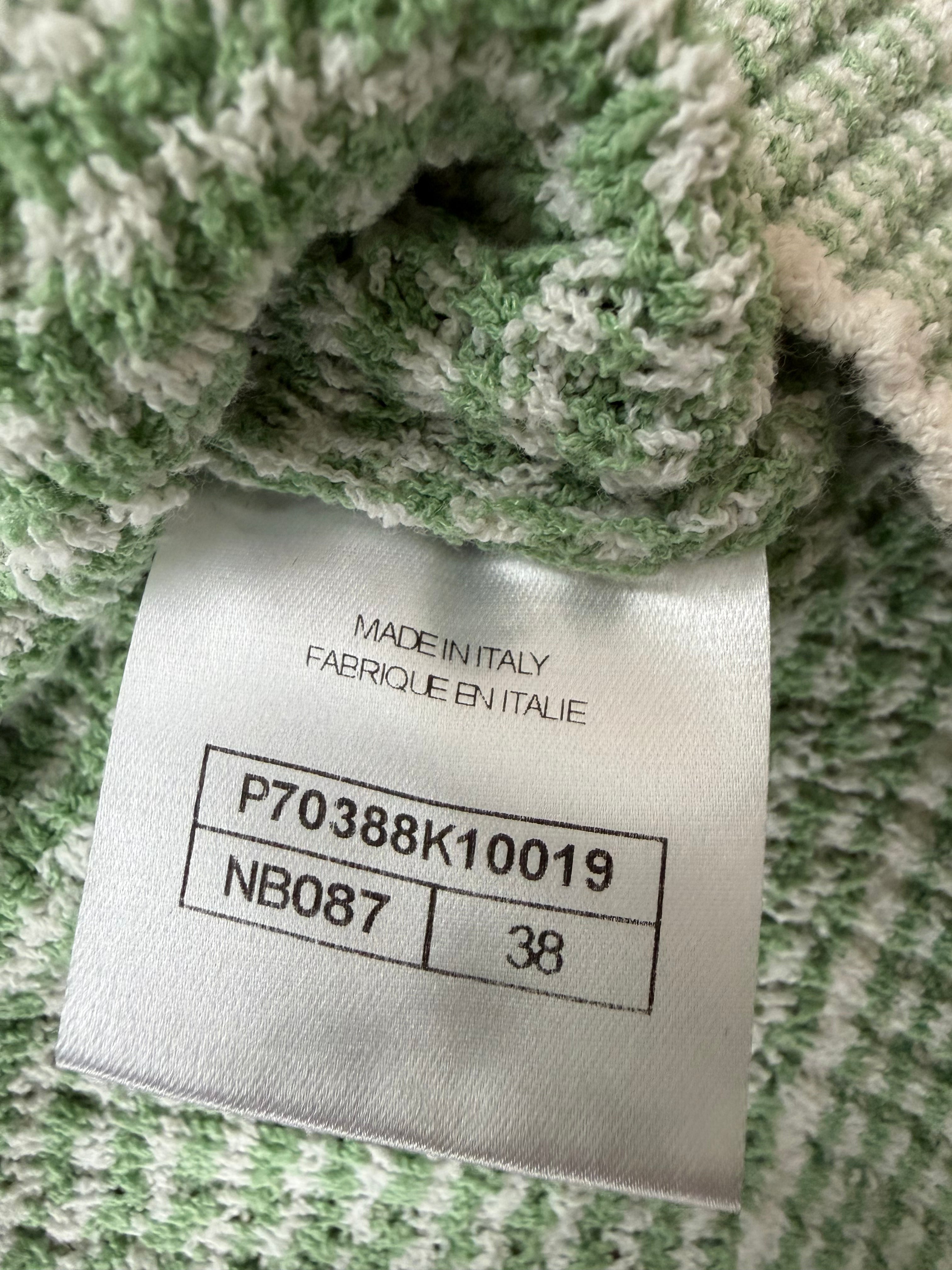 CHANEL Textured Bouclé Cardigan – Mint & Ivory | Gold CC Hardware