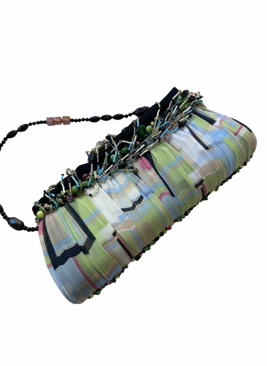 Vintage Mary Frances Beaded Evening Bag – Hand Embellished Silk Clutch with Fringe Beading