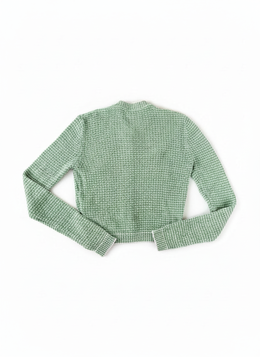 CHANEL Textured Bouclé Cardigan – Mint & Ivory | Gold CC Hardware