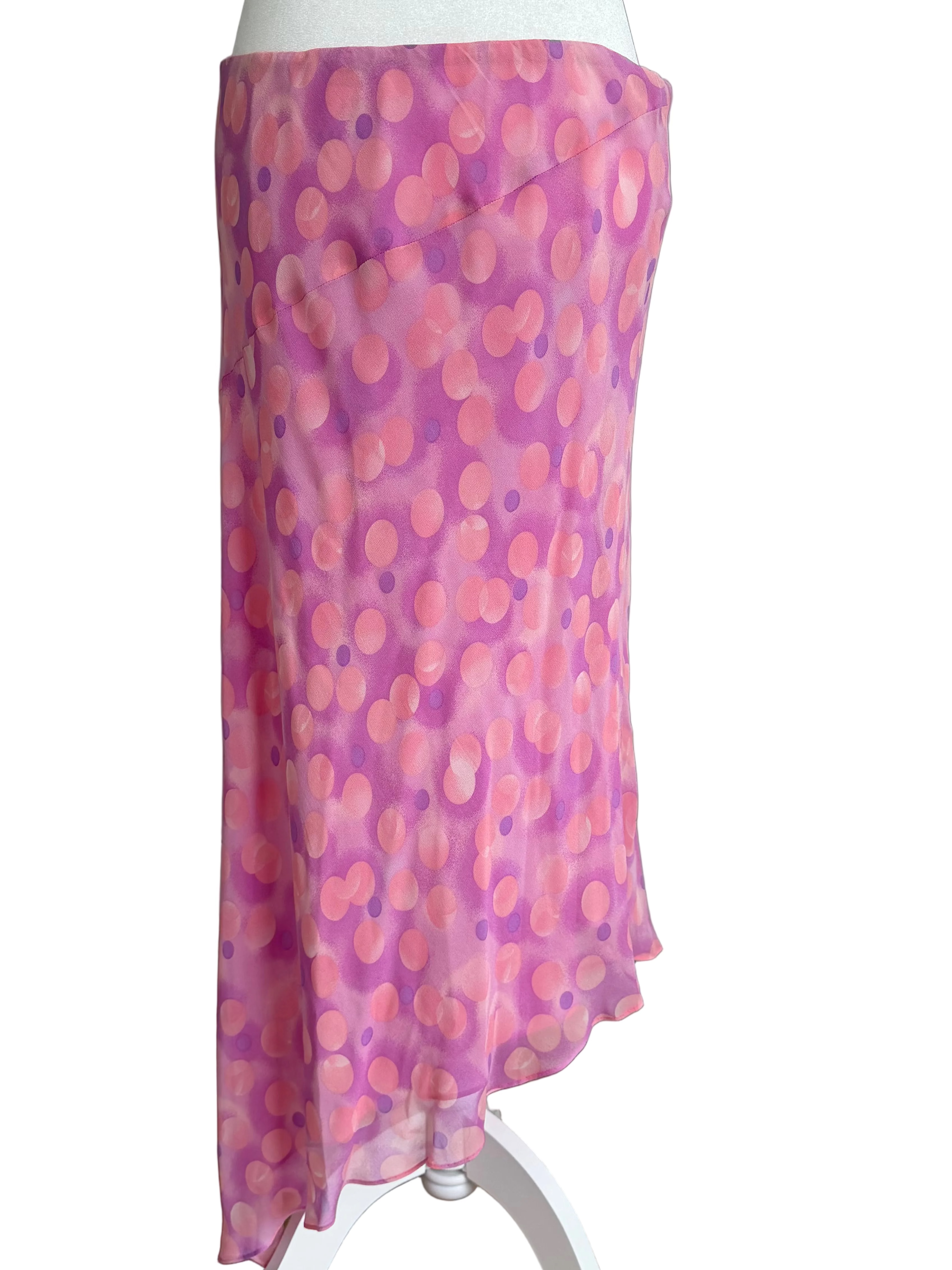 Vintage Escada Silk Pink Midi Skirt Y2K Bias Cut