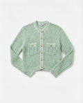 CHANEL Textured Bouclé Cardigan – Mint & Ivory | Gold CC Hardware