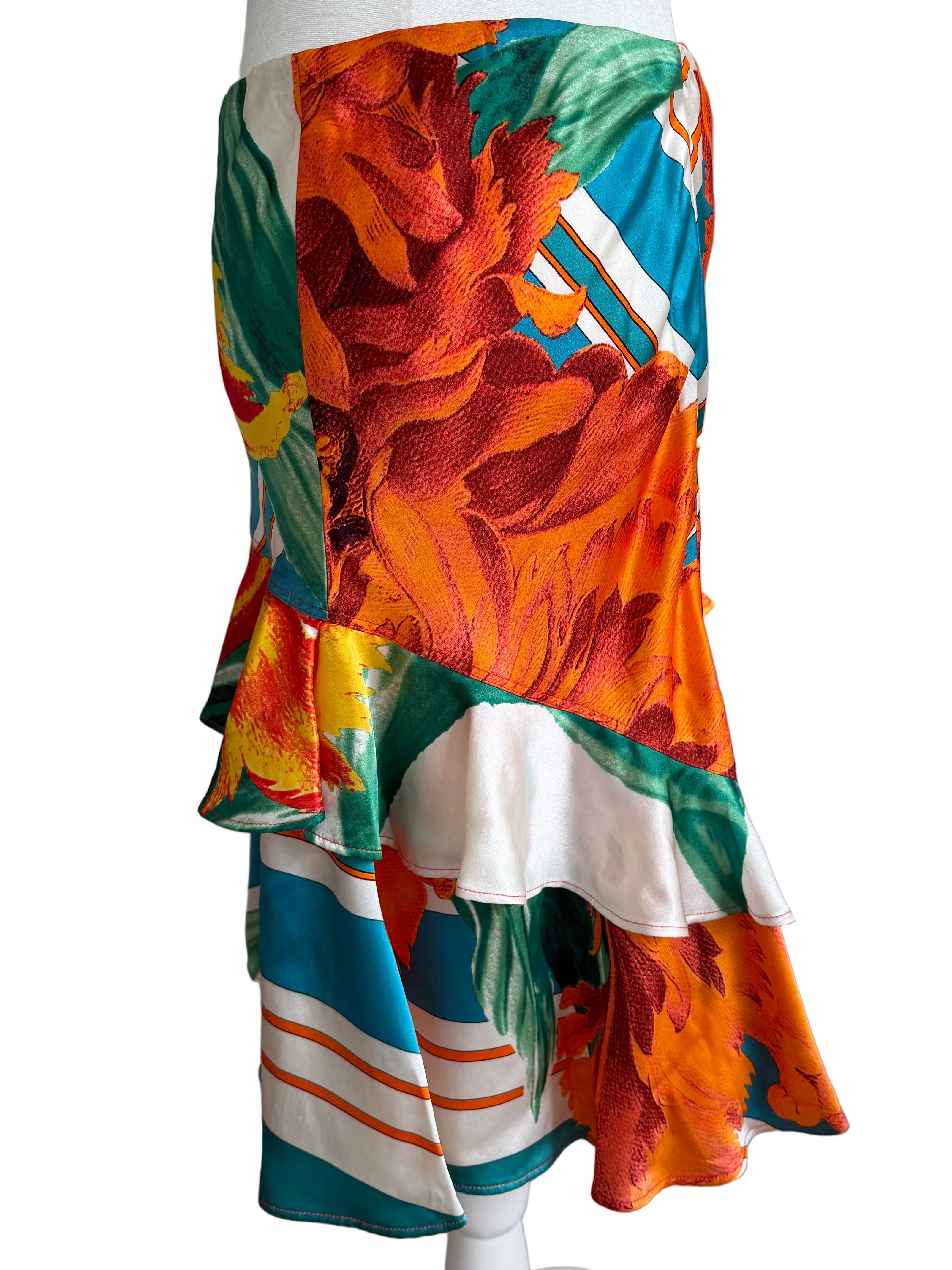 Y2K Roberto Cavalli Silk Floral Ruffle Skirt