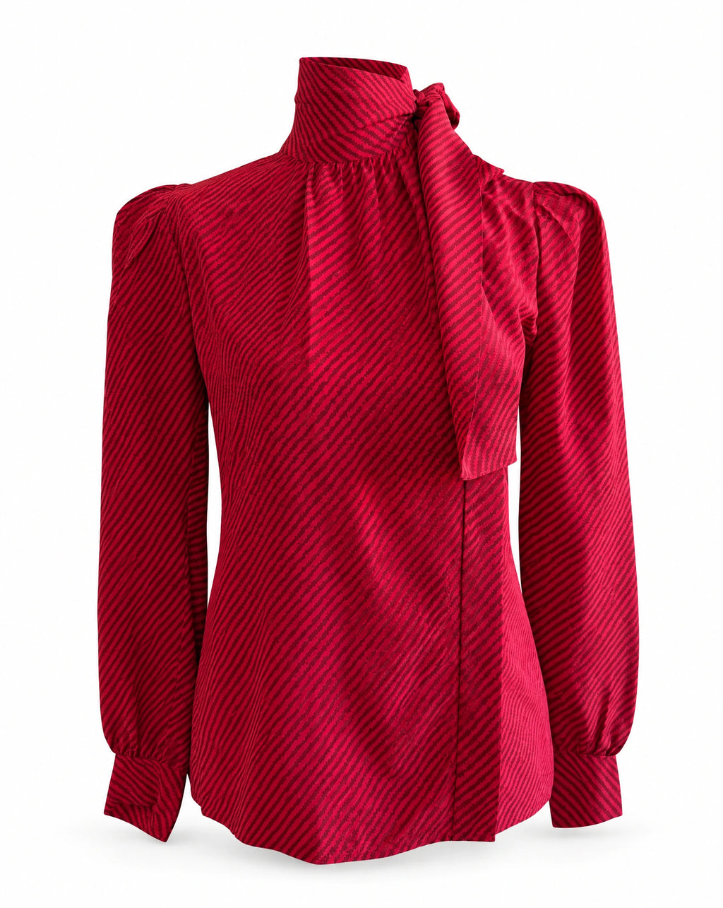 1980 Saint Laurent Rive Gauche Red Silk Pussy Bow Blouse