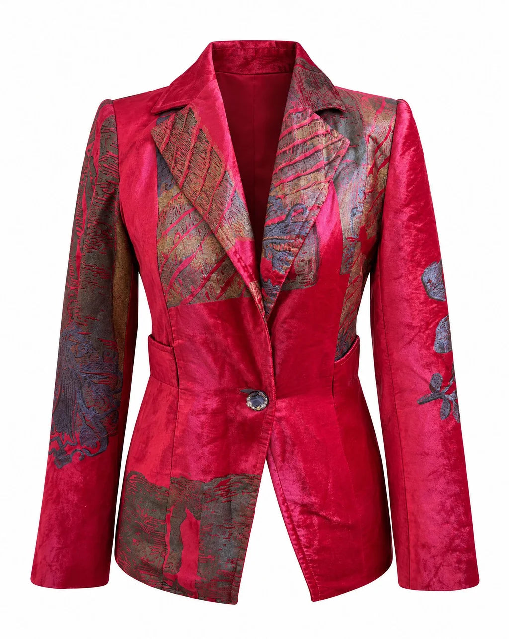Christian Lacroix Paris Ruby Red Velvet 1990s Brocade Blazer