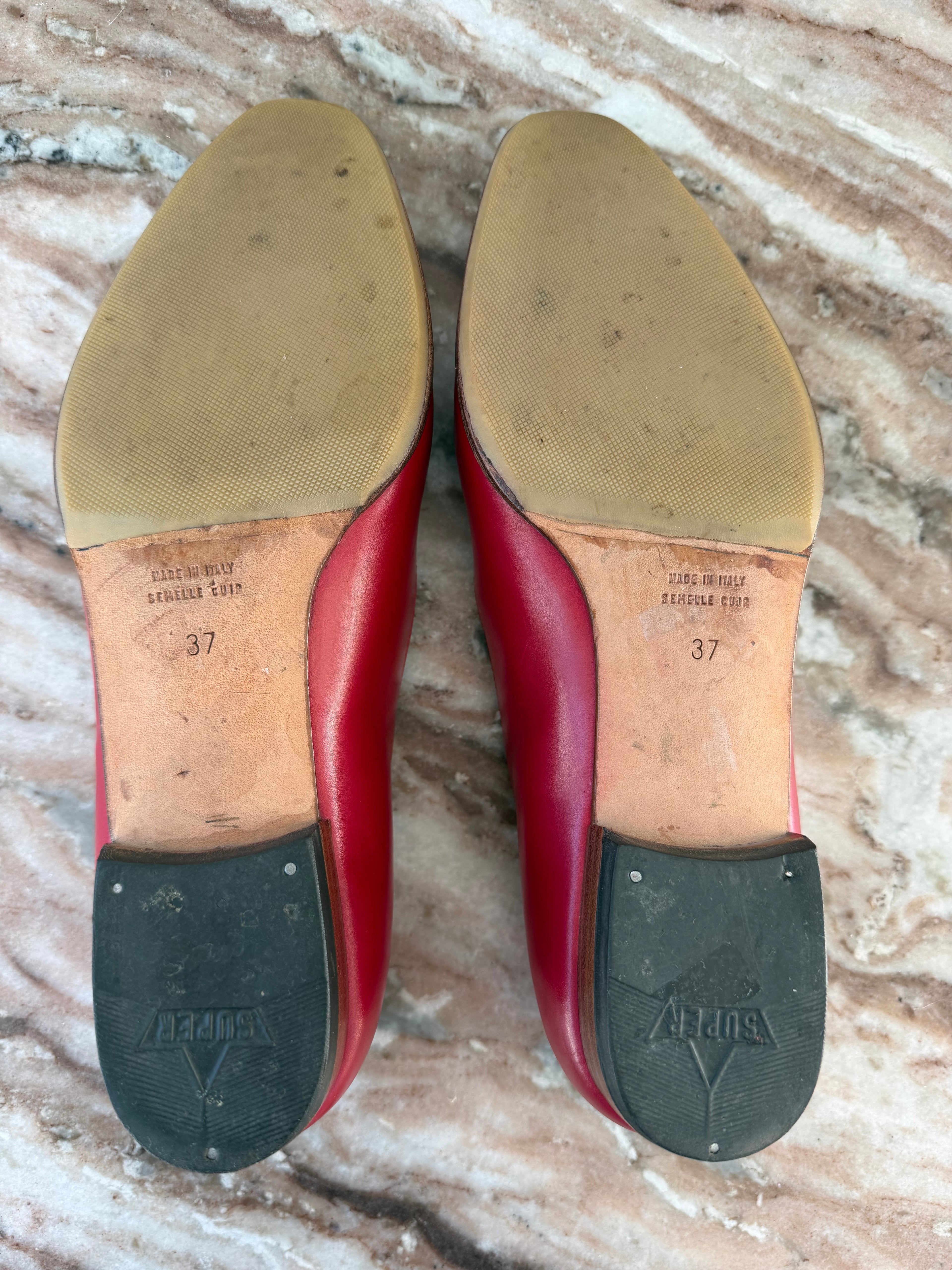 Celine Paris Red Leather Gold Ring Hardware Flats – Size 37