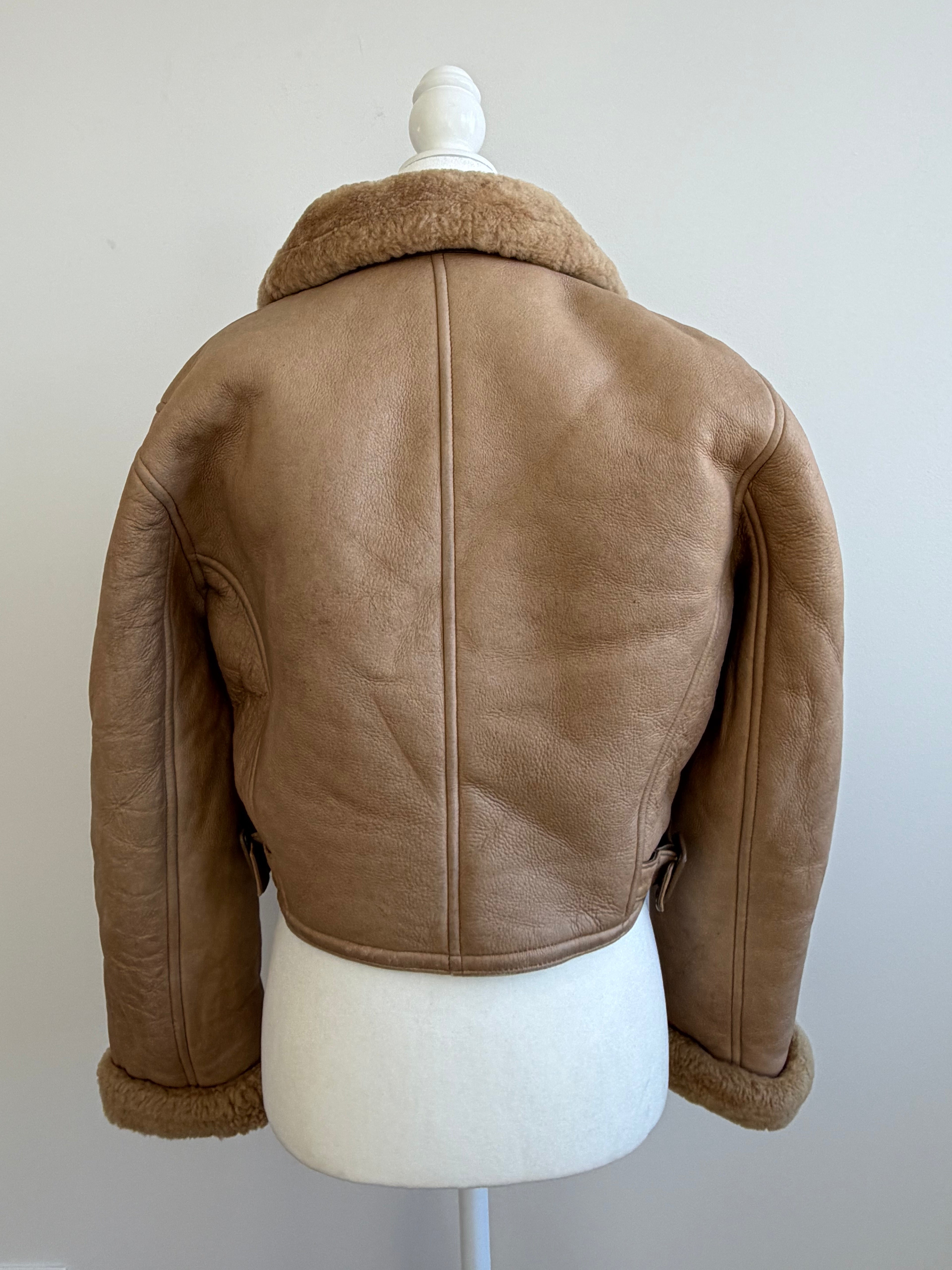 Grey Genuine Shearling Cropped Aviator Jacket - 1970s