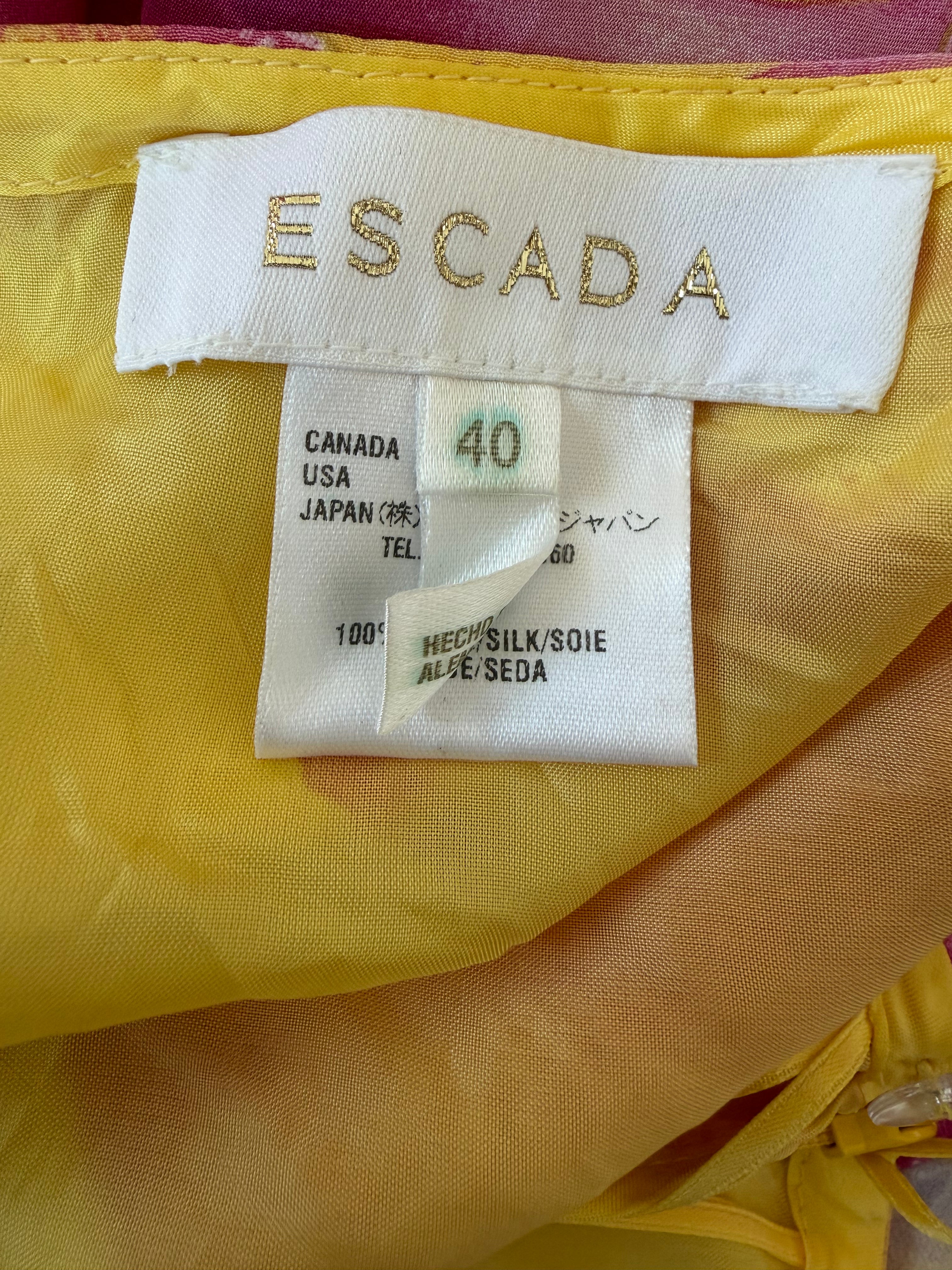 Escada 100% Silk Tropical Floral Asymmetric Ruffle Skirt | Y2K Designer Resort