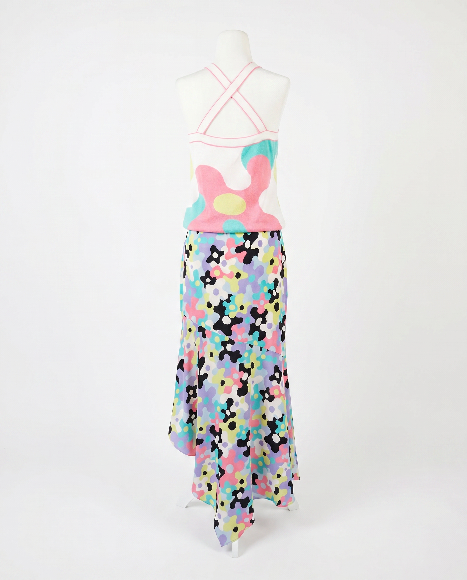 Vintage Escada Tropical Floral Two-Piece Set | Silk Ruffle Skirt + Matching Printed Top | Y2K Designer Resort