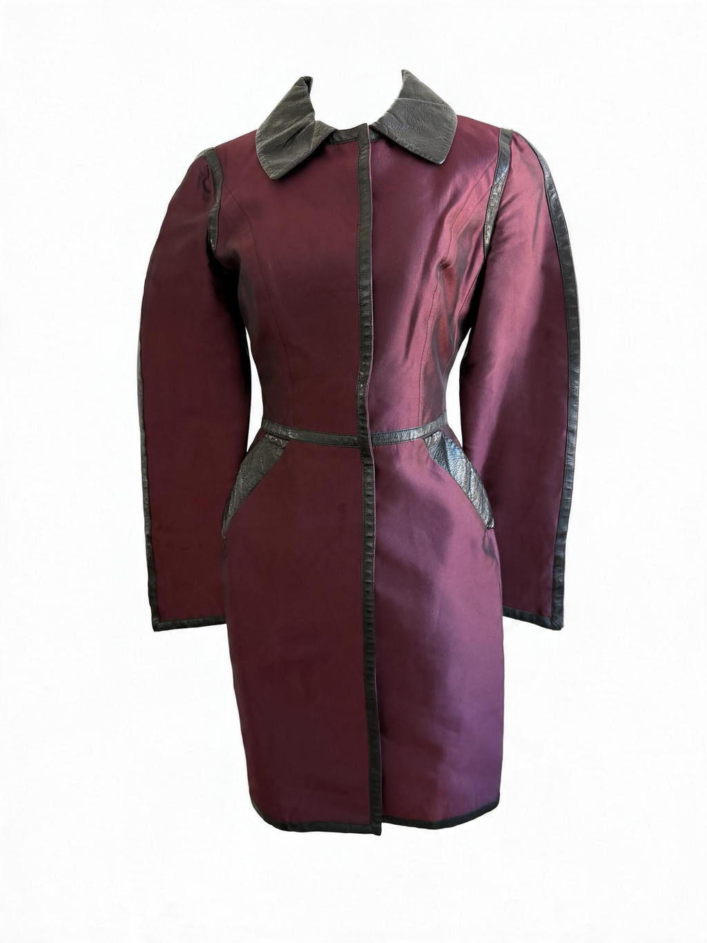 Dolce & Gabbana Burgundy Silk Trench Coat with Leopard Lining - vintage Y2K