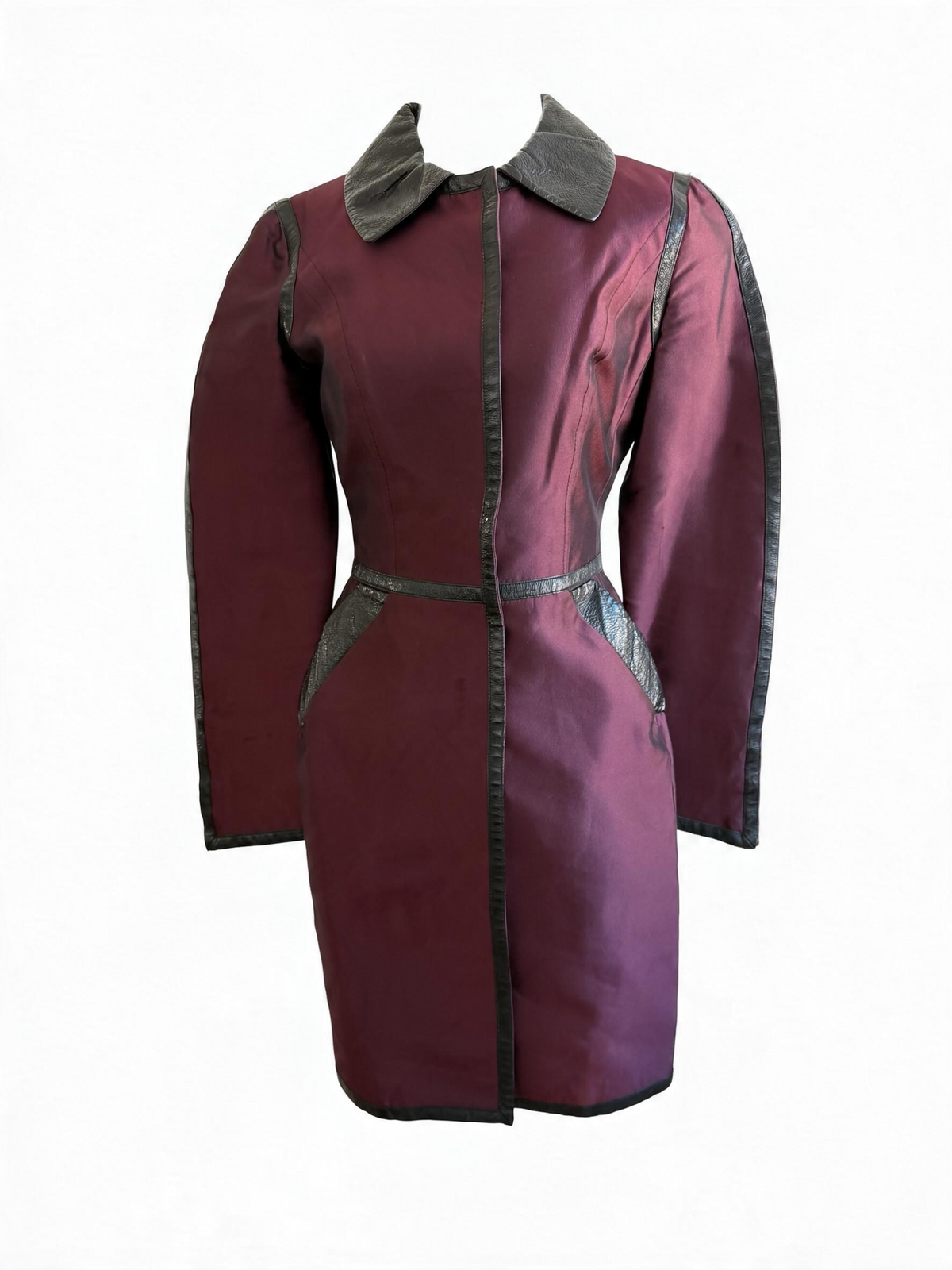 Dolce & Gabbana Burgundy Silk Trench Coat with Leopard Lining - vintage Y2K