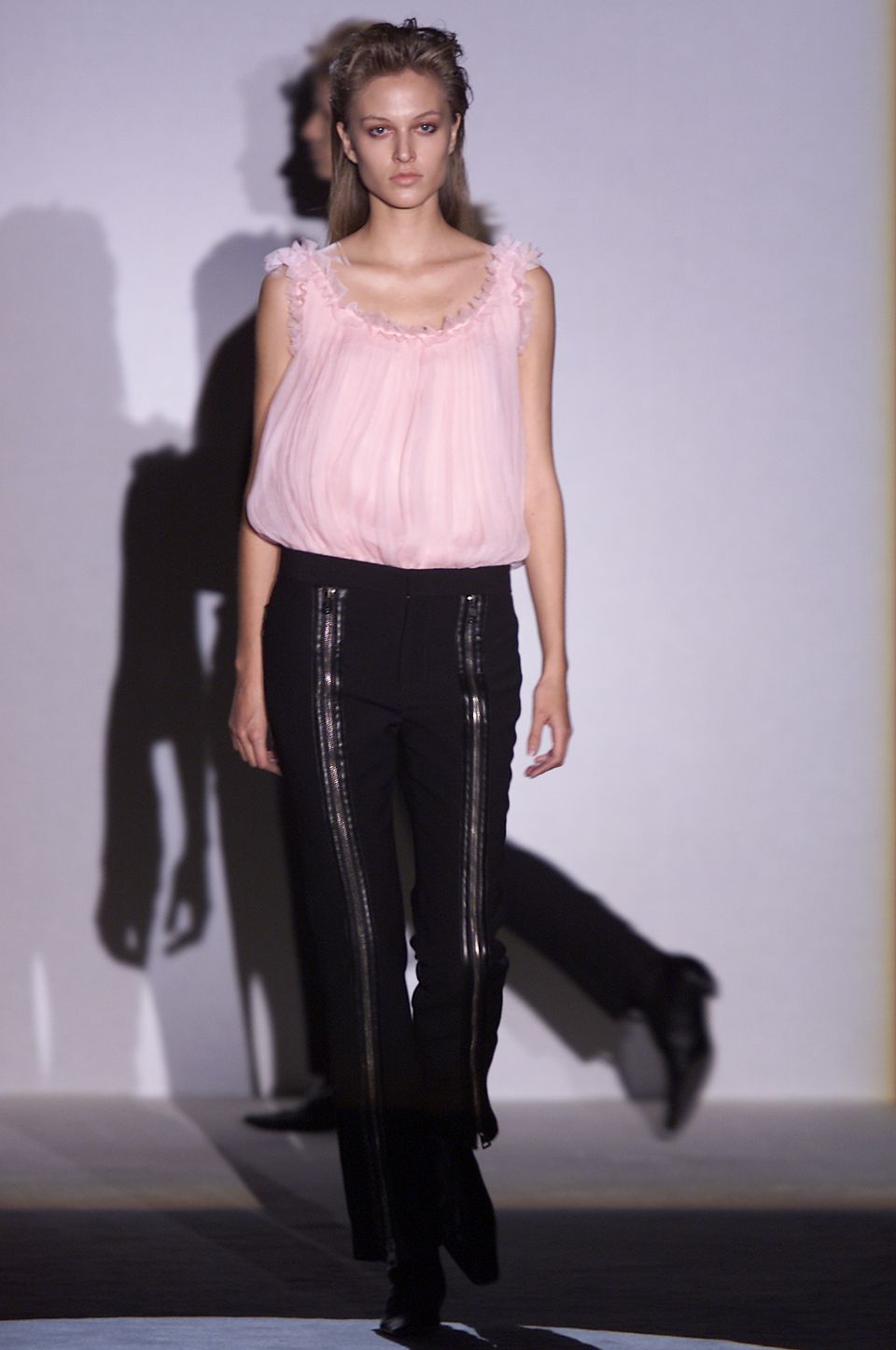 Gucci Tom Ford FW01 Runway Look 4 Pink Sheer Silk Chiffon Top