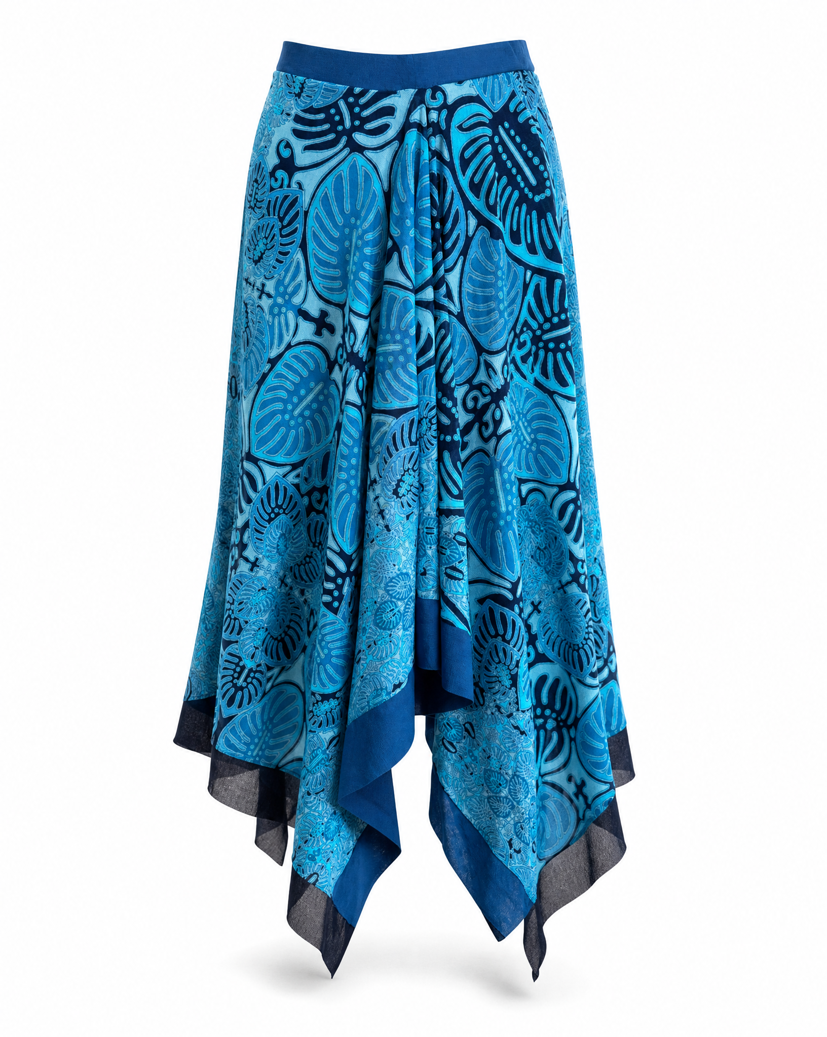Blue patterned Jean Paul Gaultier 2000 skirt on a white background