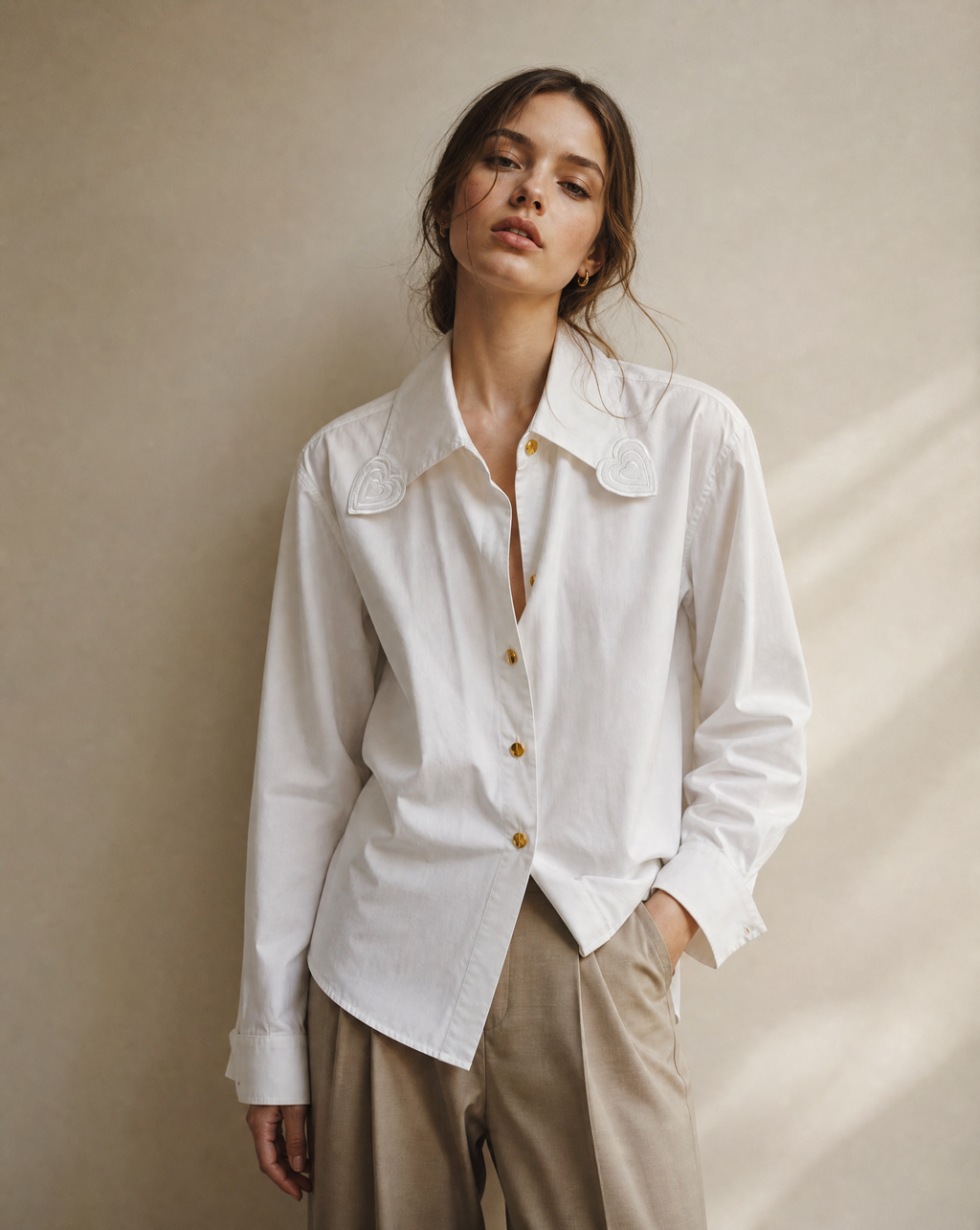 Vintage Escada by Margaretha Ley Italian White Heart Collar Cotton Blouse