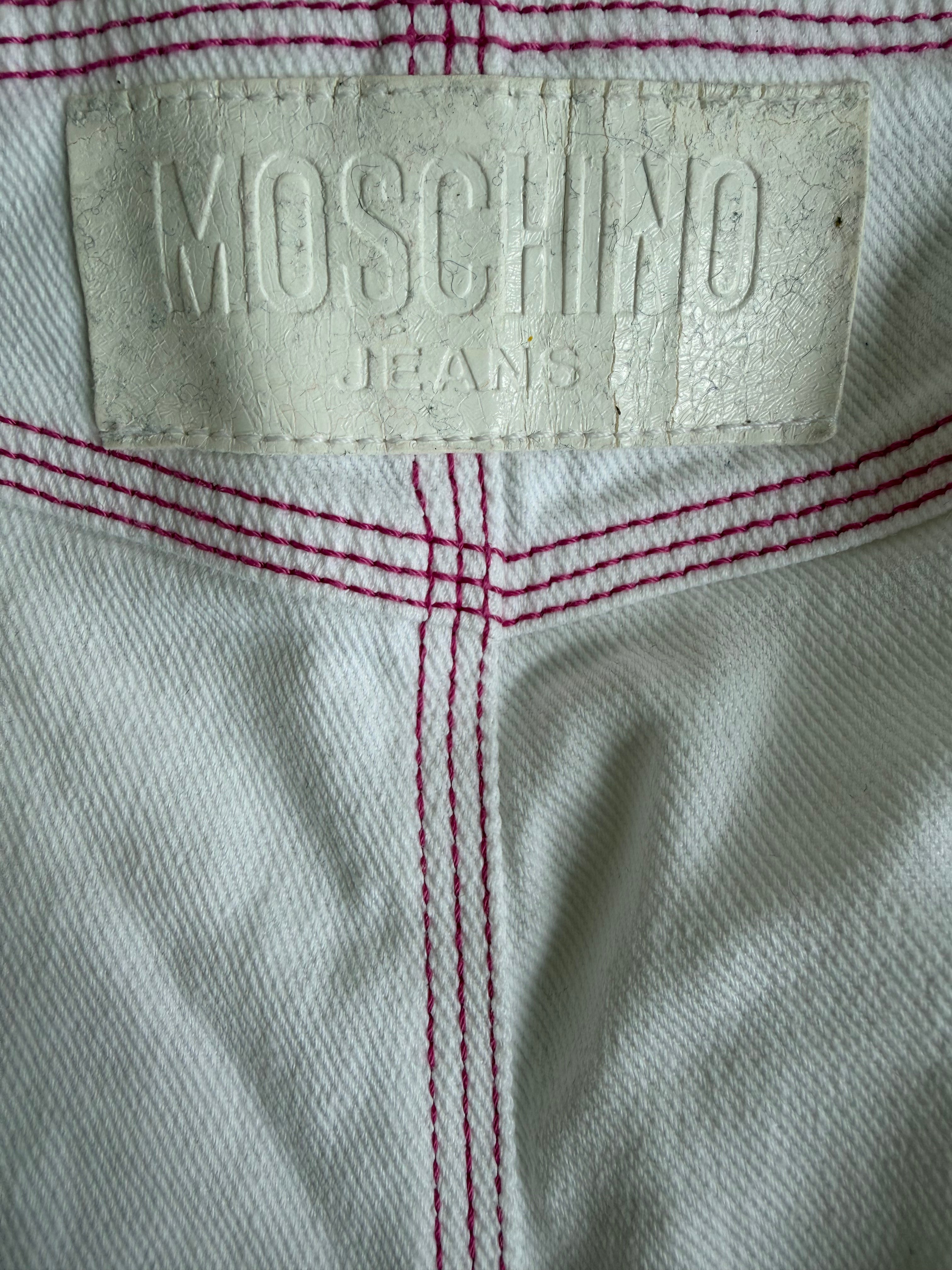Vintage Y2K Moschino Jeans White Heart Pocket Mini Skirt Pink Stitching
