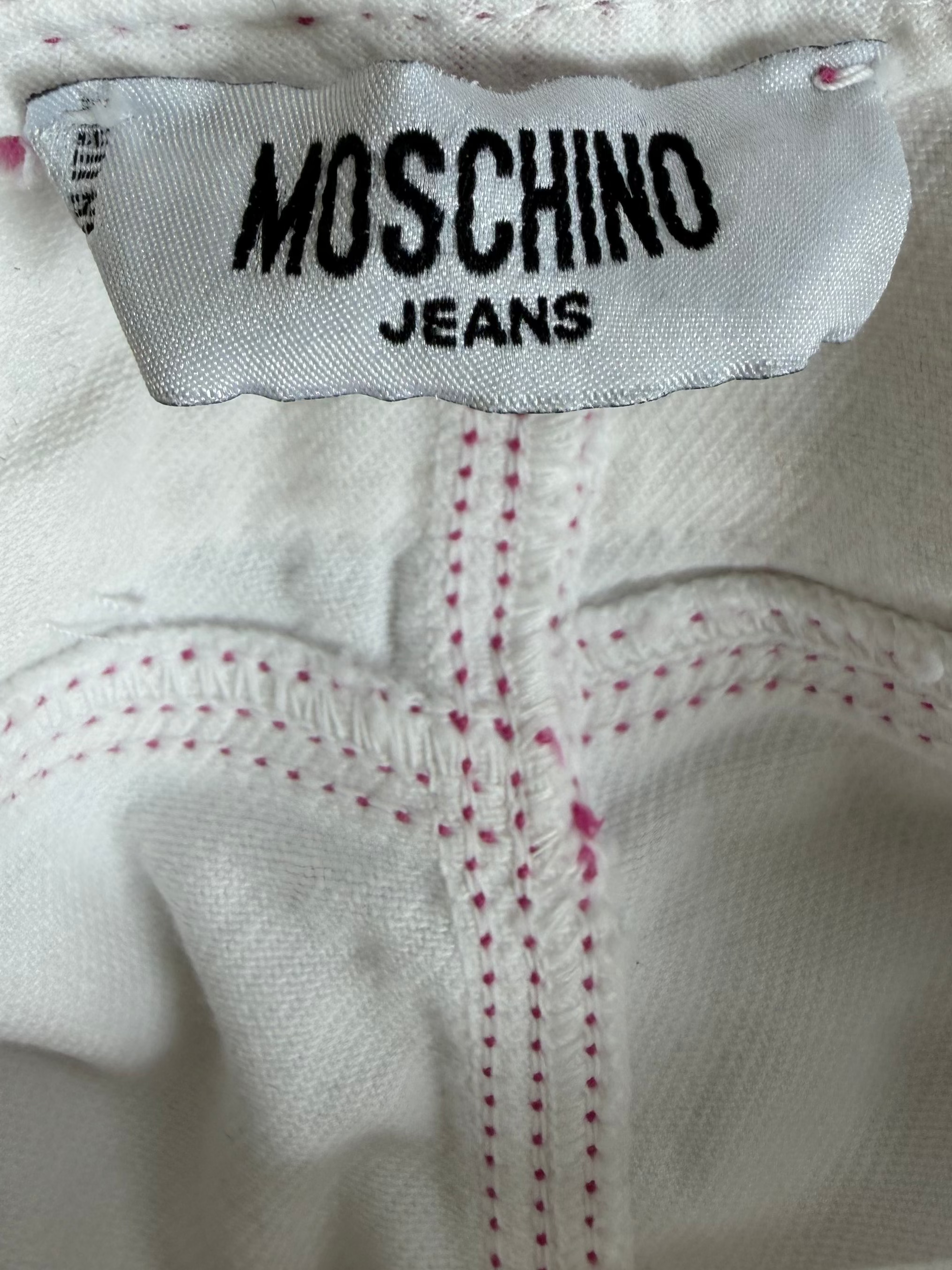 Vintage Y2K Moschino Jeans White Heart Pocket Mini Skirt Pink Stitching