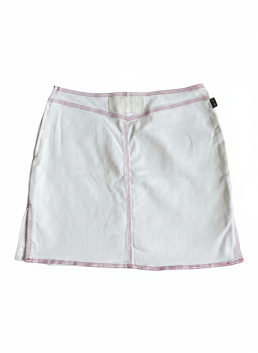 Vintage Y2K Moschino Jeans White Heart Pocket Mini Skirt Pink Stitching