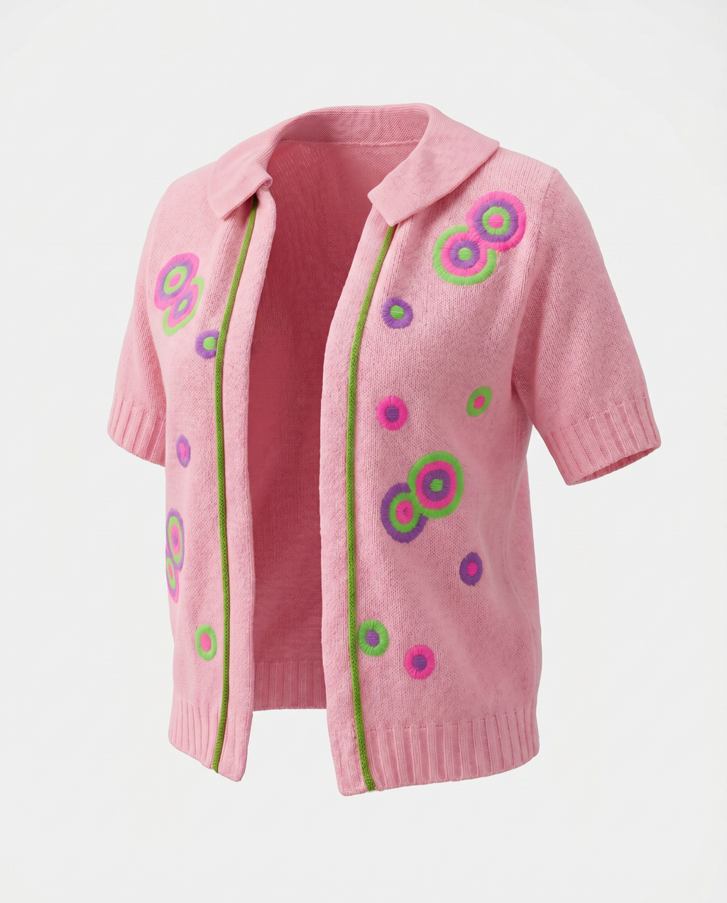 1970s Pink Embroidered Orlon Cardigan | Mod Psychedelic Sweater | Vintage 70s Knit