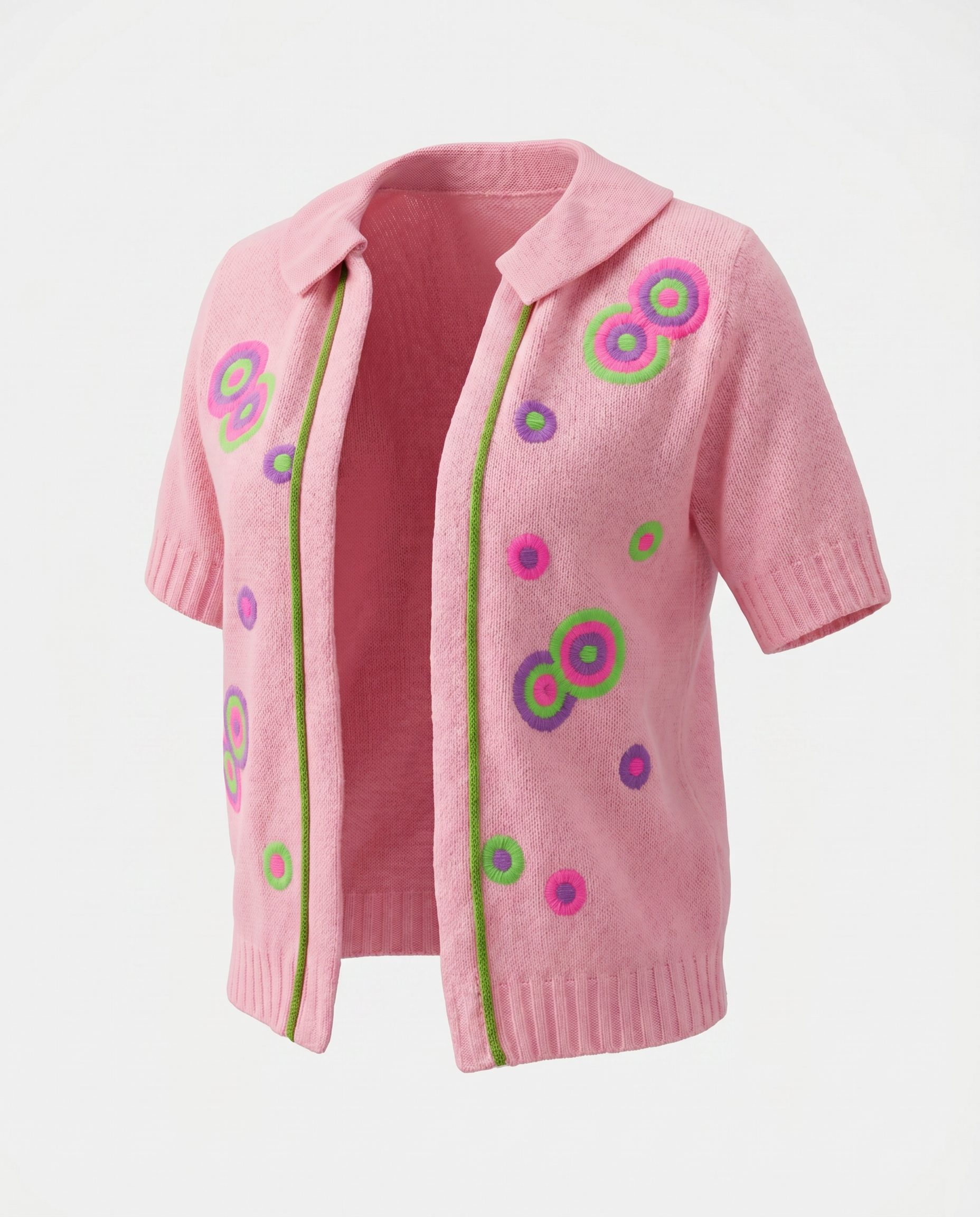 1970s Pink Embroidered Orlon Cardigan | Mod Psychedelic Sweater | Vintage 70s Knit