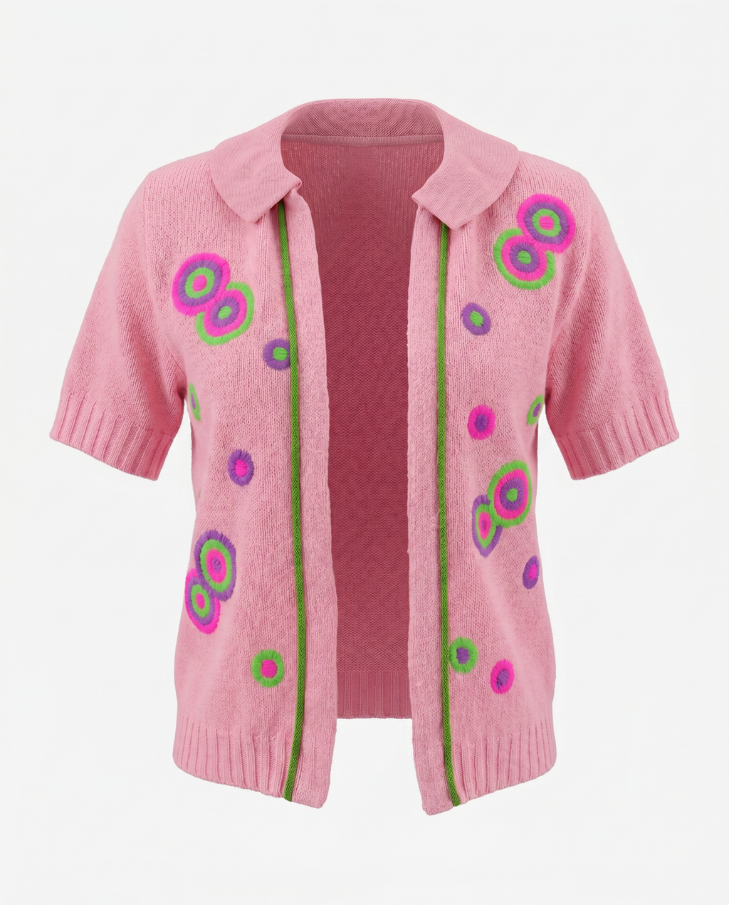 1970s Pink Embroidered Orlon Cardigan | Mod Psychedelic Sweater | Vintage 70s Knit