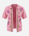 1970s Pink Embroidered Orlon Cardigan | Mod Psychedelic Sweater | Vintage 70s Knit