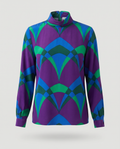1970s Valentino Miss V Geometric Print Silk Blouse