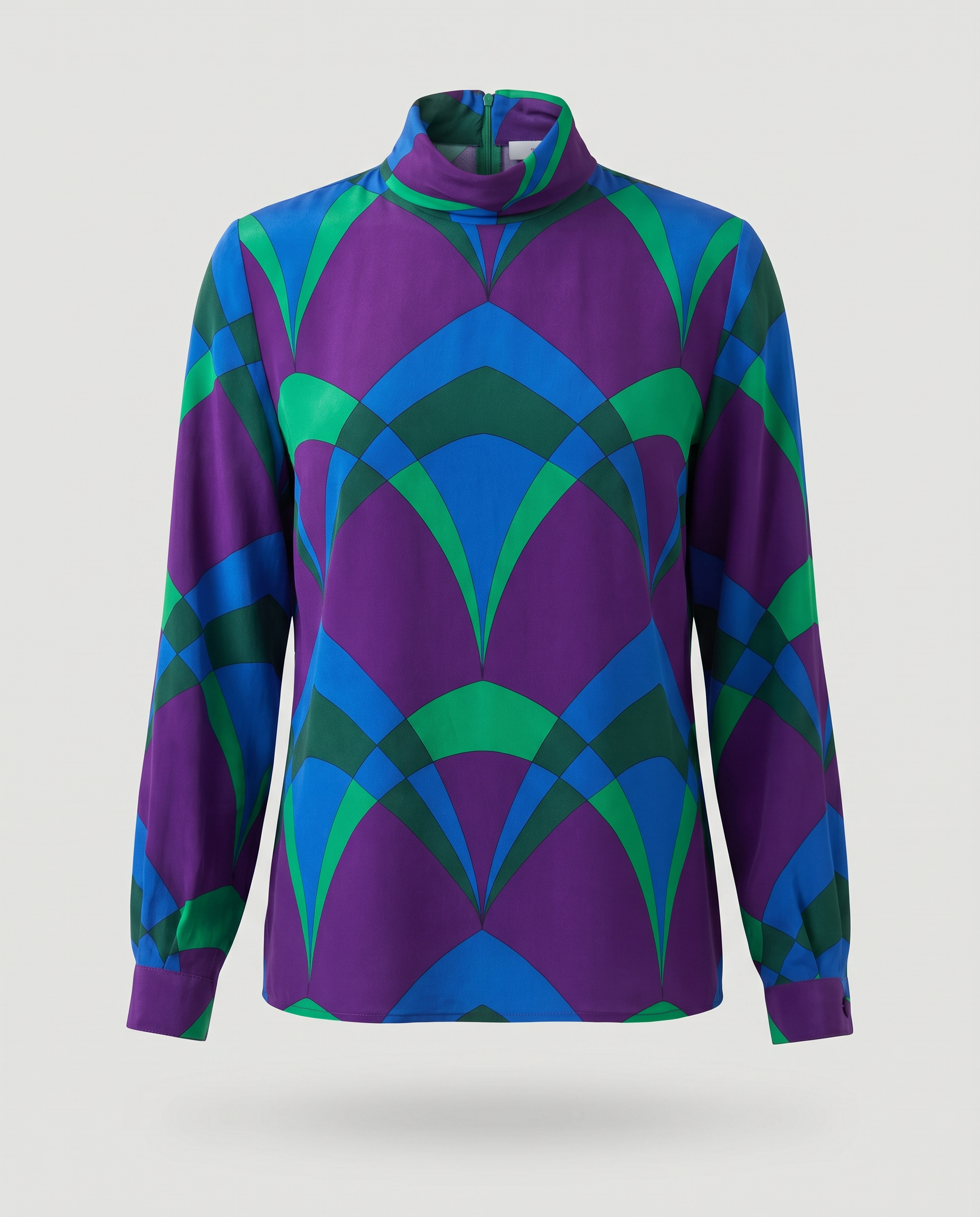 1970s Valentino Miss V Geometric Print Silk Blouse