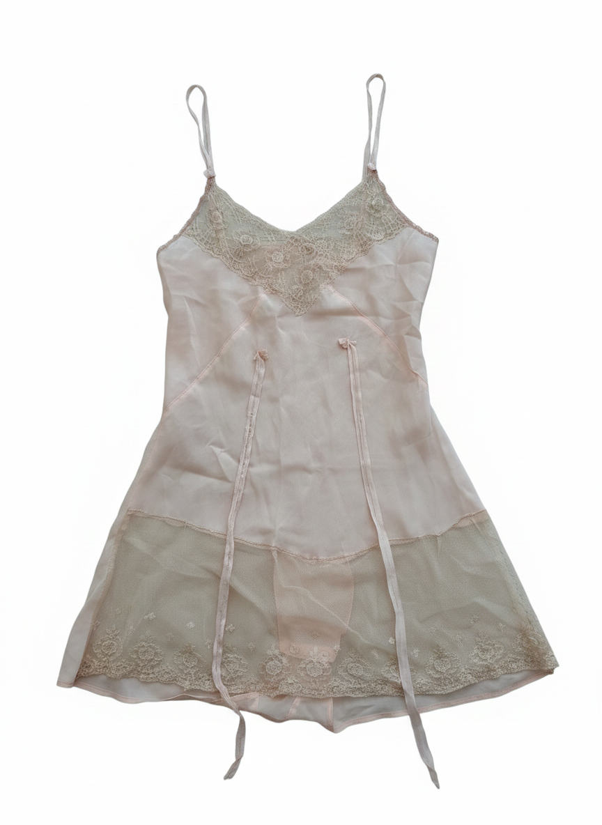 Antique 1920s Silk Step-In Teddy | Blush Pink Lace Camiknicker