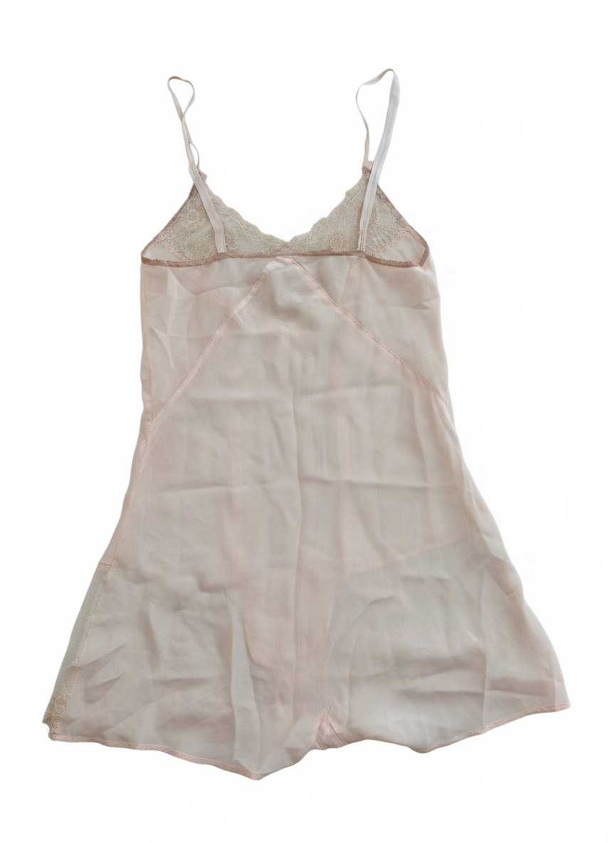 Antique 1920s Silk Step-In Teddy | Blush Pink Lace Camiknicker