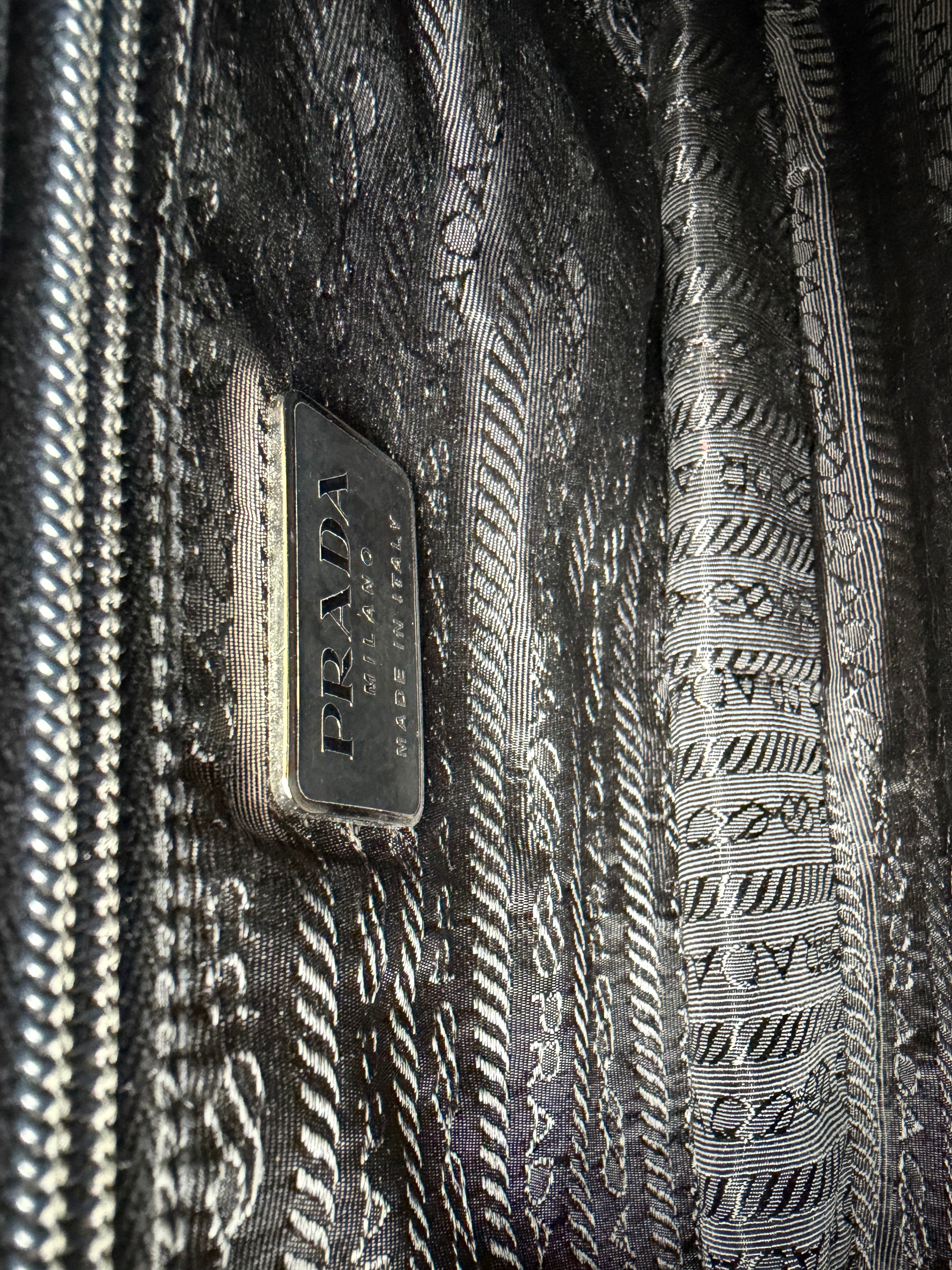 Vintage Prada Nero Spazzolato Leather Chain Shoulder Bag
