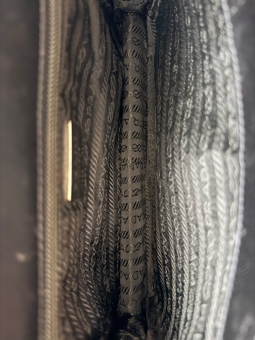 Vintage Prada Nero Spazzolato Leather Chain Shoulder Bag