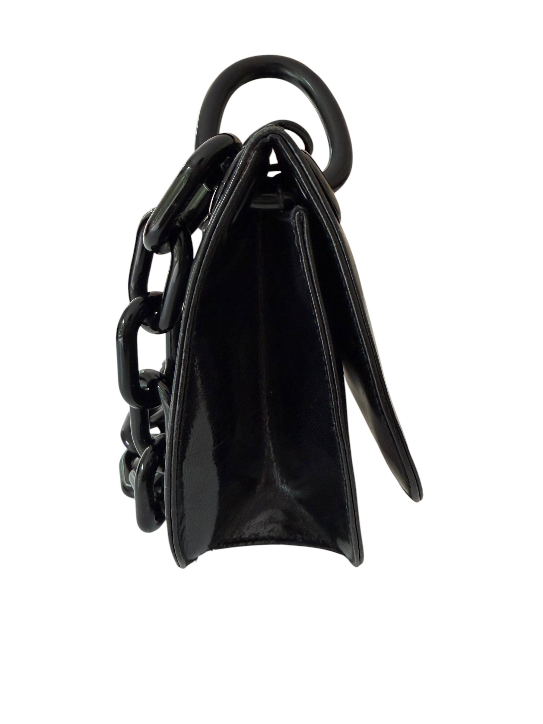 Vintage Prada Nero Spazzolato Leather Chain Shoulder Bag