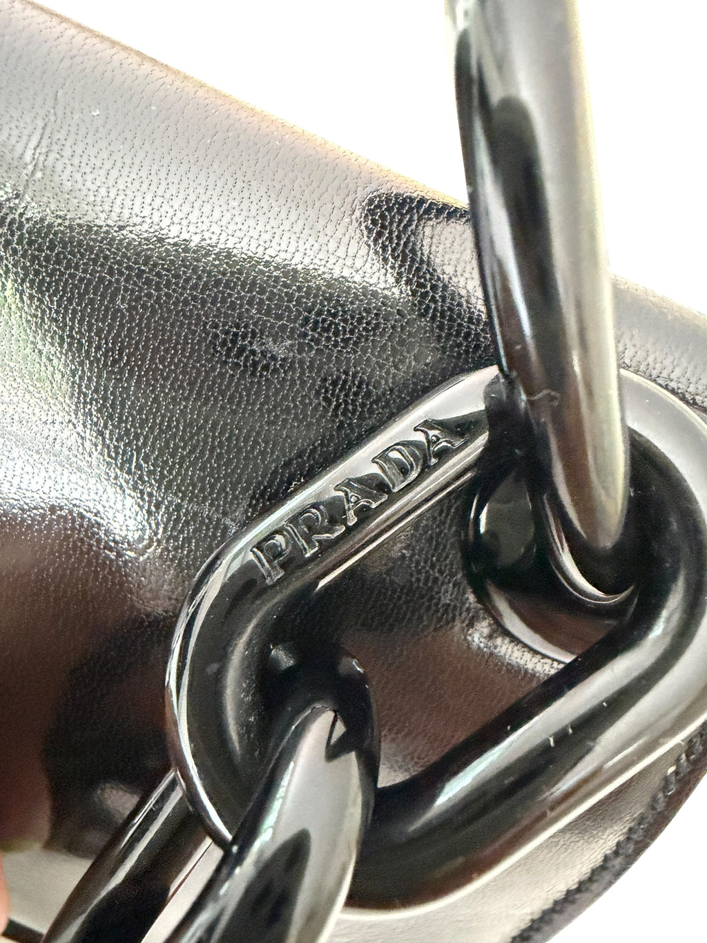 Vintage Prada Nero Spazzolato Leather Chain Shoulder Bag