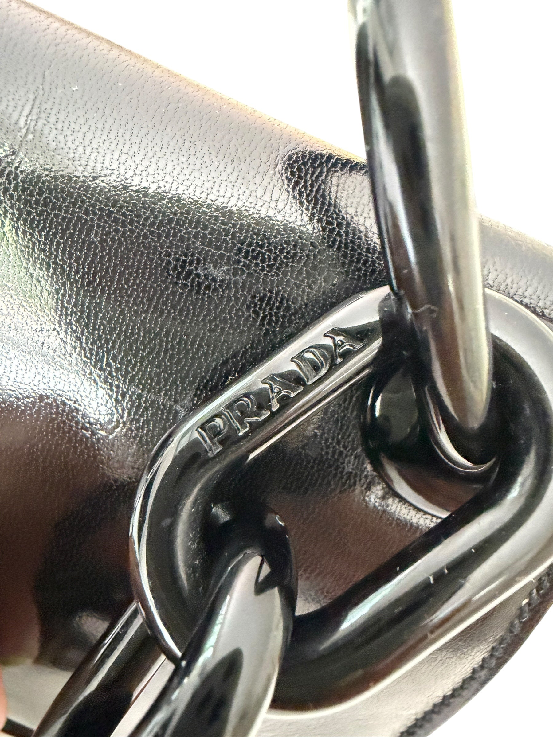 Vintage Prada Nero Spazzolato Leather Chain Shoulder Bag