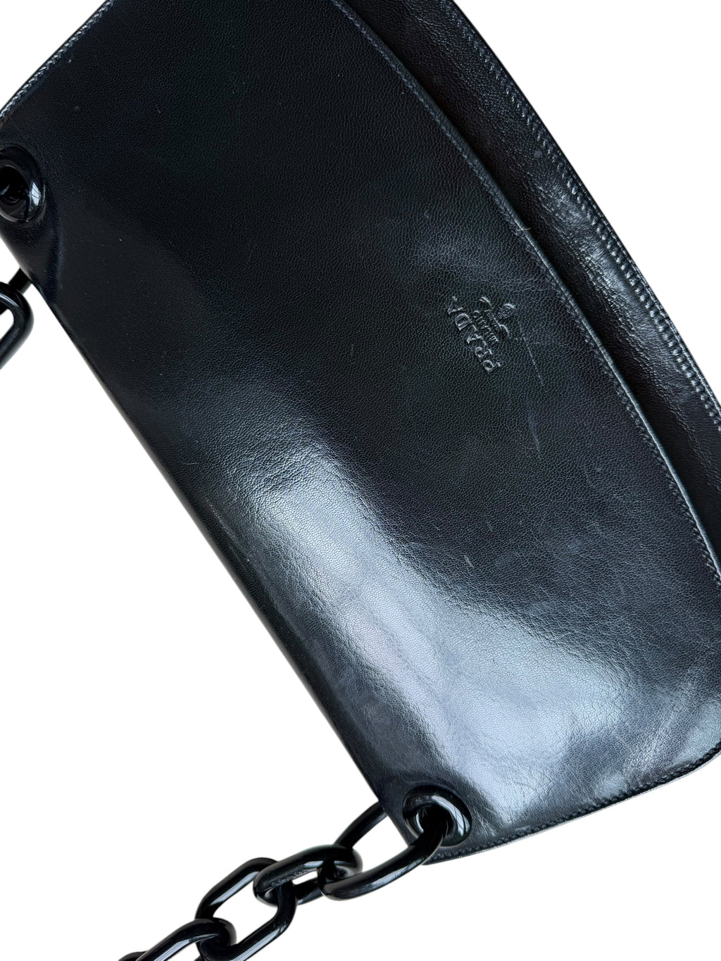 Vintage Prada Nero Spazzolato Leather Chain Shoulder Bag