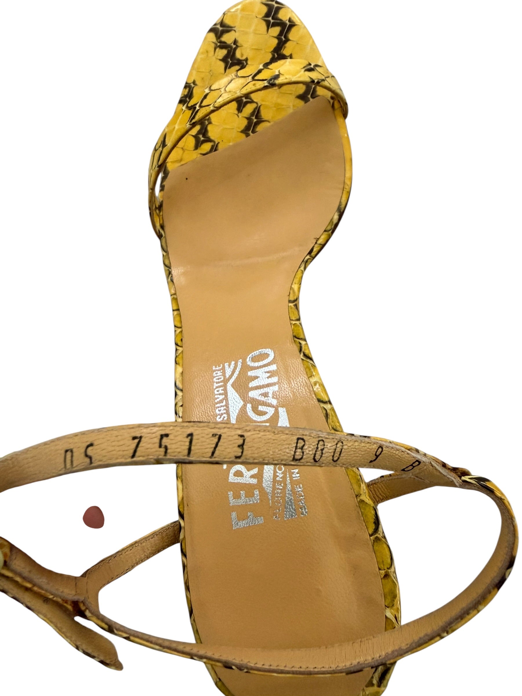 Salvatore Ferragamo Yellow Snakeskin Strappy Sandals