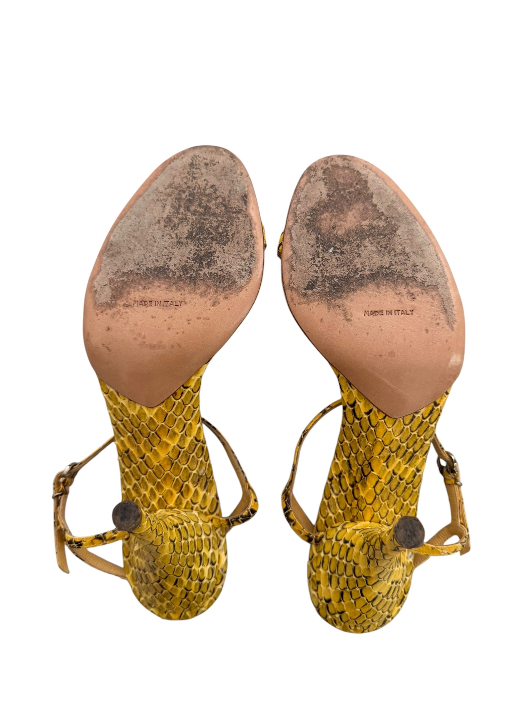 Salvatore Ferragamo Yellow Snakeskin Strappy Sandals