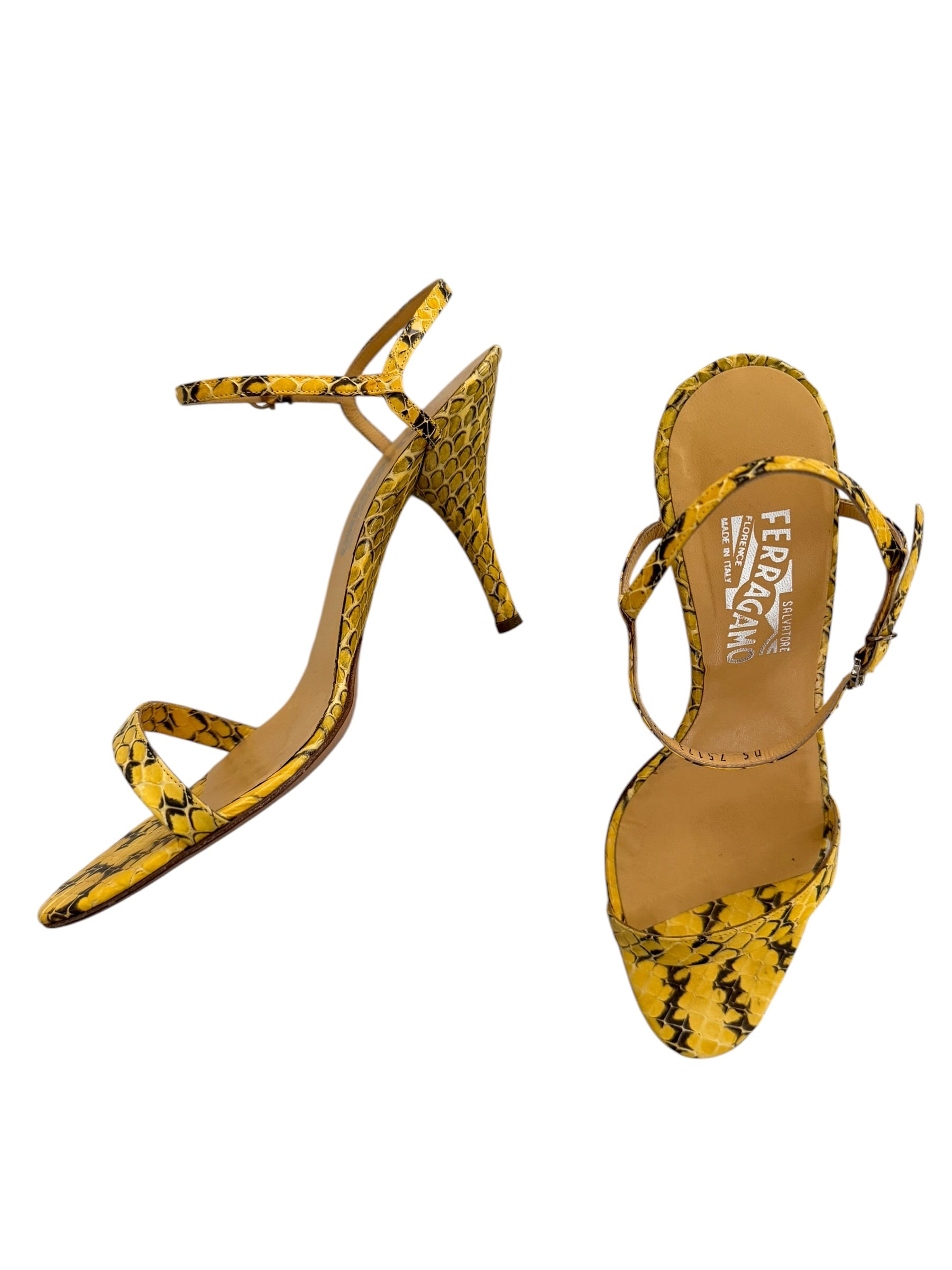 Salvatore Ferragamo Yellow Snakeskin Strappy Sandals