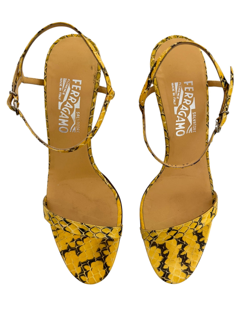 Salvatore Ferragamo Yellow Snakeskin Strappy Sandals