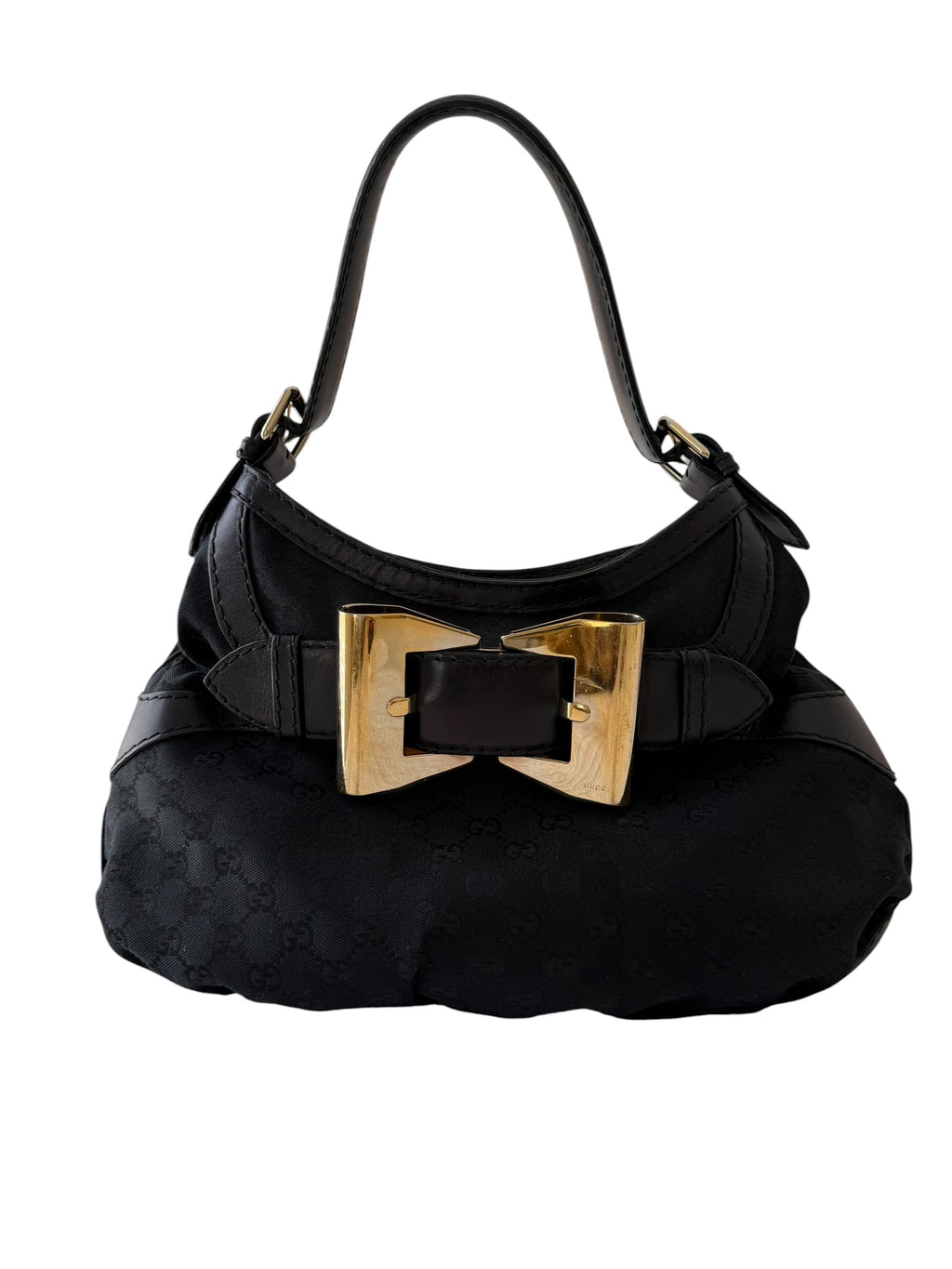 Gucci Black GG Canvas Bow Hobo Shoulder Bag | Tom Ford Era